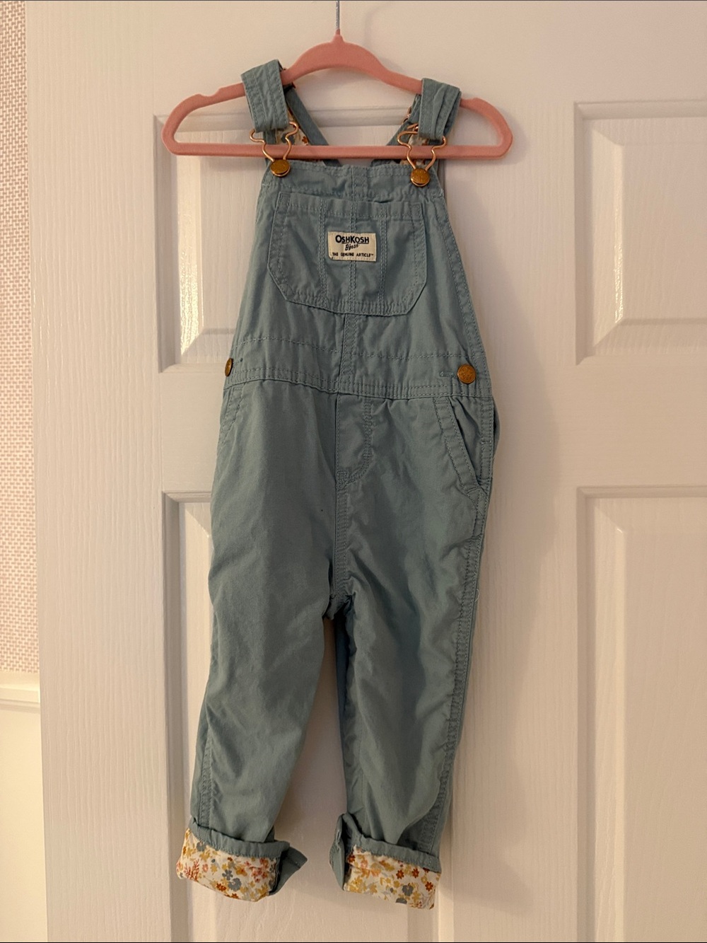 OshKosh B'gosh Light Blue Kids Cotton Overalls with Floral Cuff